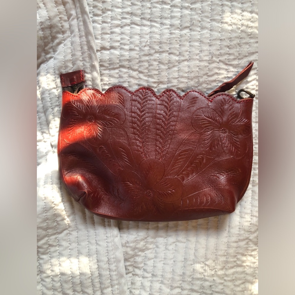 Embossed Leather Wristlet Clutch